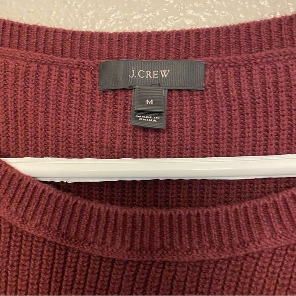 J CREW Burgundy red Fringe Sleeve Knit Sweater 100% cotton crew neck M - Picture 4 of 9